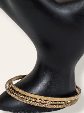 Set of 3 Textured Gold Tone Bangle Bracelets